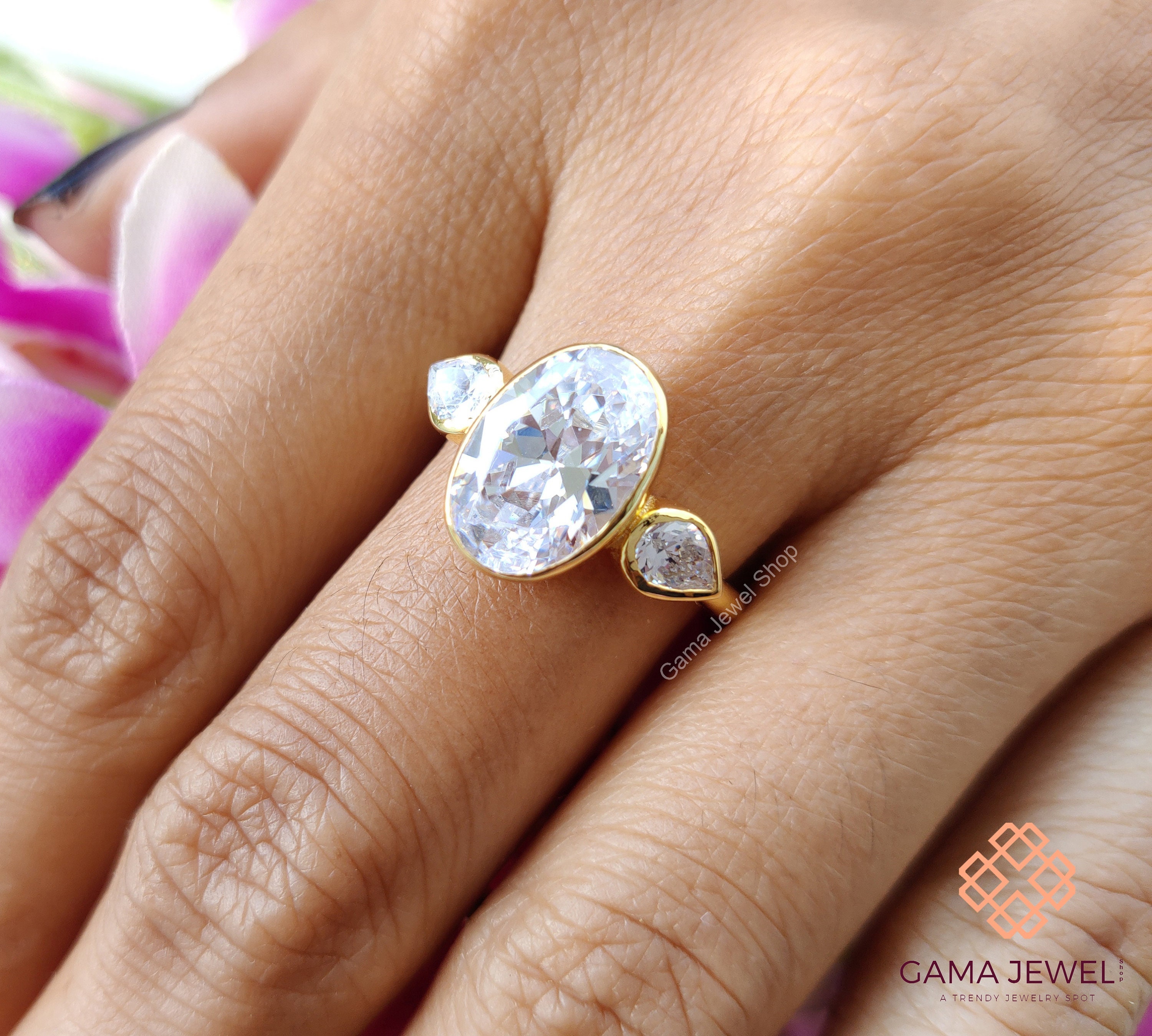 3.00 Ct Oval Pear Diamond 3 Stone Engagement Ring CZ Bezel Set Wedding Ring Sterling Silver Propose Ring Women Ring Gift for Her Etsy