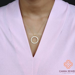 Open Hollow Circle Cluster Moissanite Diamond Pendant Necklace, Sterling Silver, Dainty Necklace, Wedding Gifts