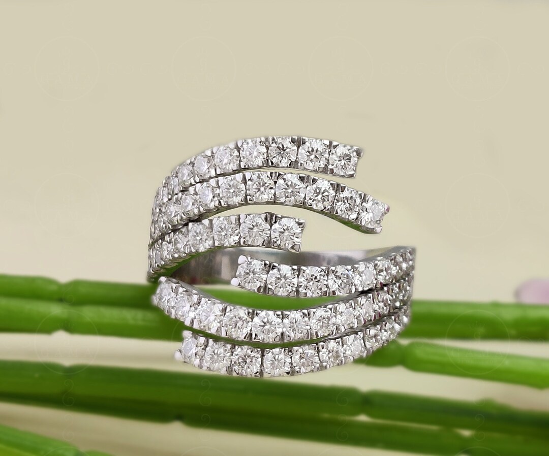 Moissanite Statement Rings for Women, Open Multi Row Right Hand Ring