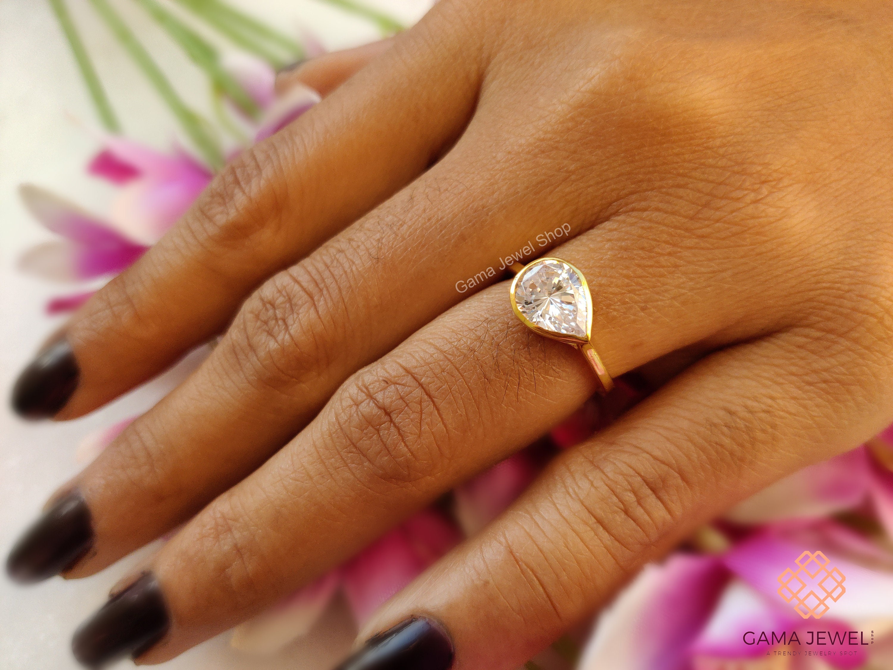 East West Diamond Engagement Ring East West Pear Moissanite Ring Antique Solitaire Rings For Women Promise Ring Girlfriend Birthday Gift