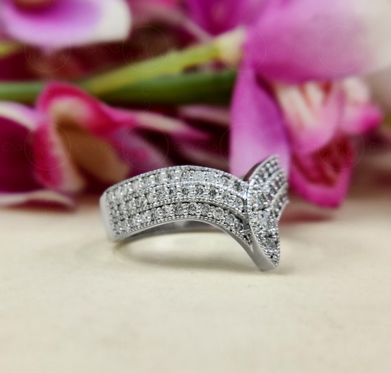 モアッサナイトティアラ結婚指輪、スターリングシルバーパヴェセット