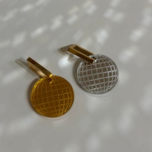 disco ball Mirrored Disco Earrings with Huggie Hoop | disco ball Disco Earrings with Gold Rectangle Hoop