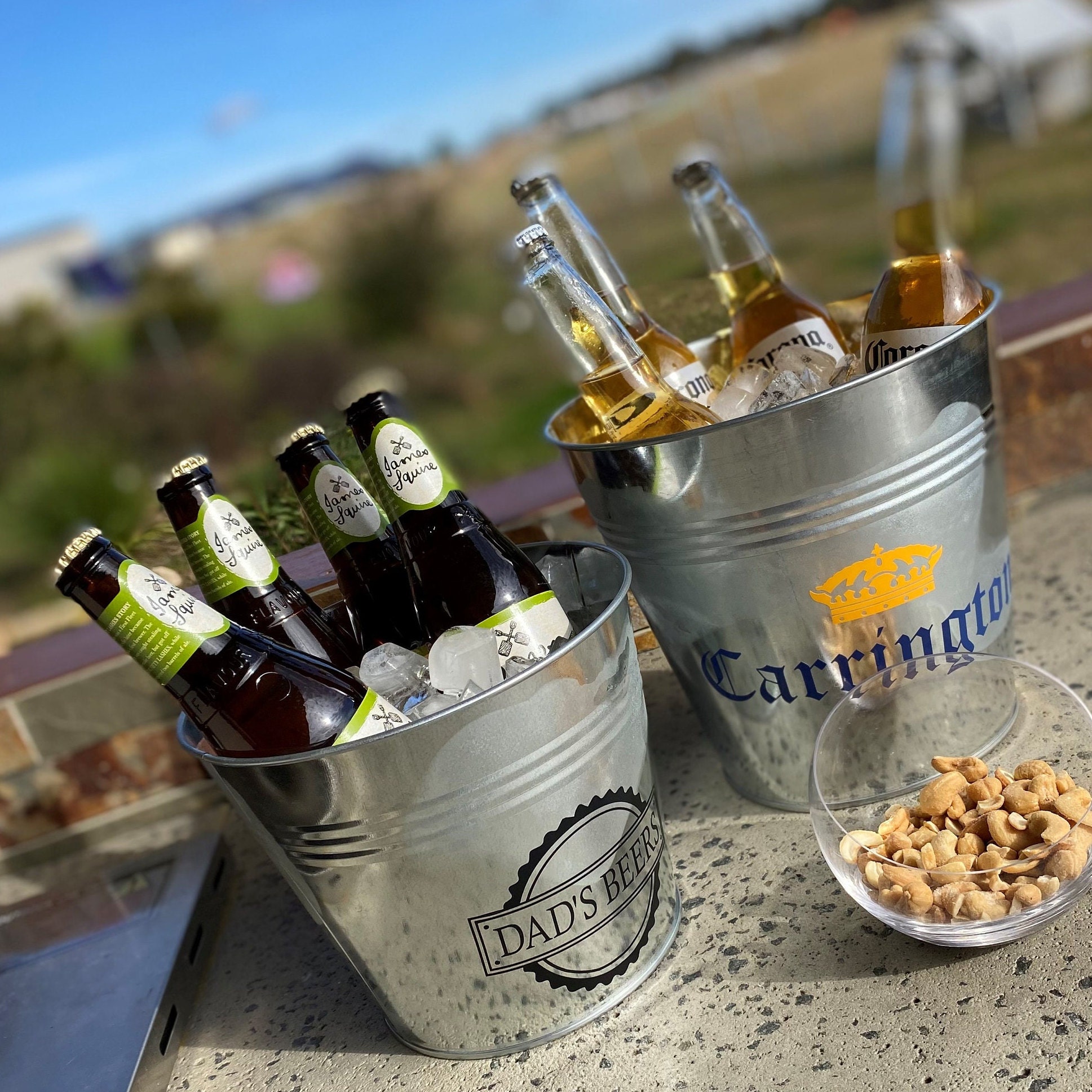 Personalized Ice Bucket, Beer Can Holder & Bottle Opener - Teals