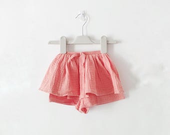 Falda pantalón de muselina para bebé, color salmón, falda tutú de algodón hecha a mano
