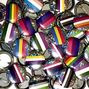 1 Inch Holographic Glitter Flag Buttons/Pins [10 Flag Options]