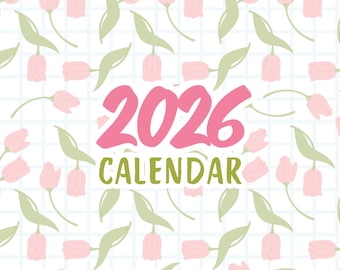 Afdrukbare maandkalender roze tulp | Groot formaat, witte achtergrond en schattige bloemen