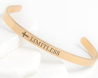 Limitless Cuff Bracelet, Gift for Daughter, Granddaughter, Personalized Laser Cross Graduation Confirmation Gift, Christian Gifts for Teens