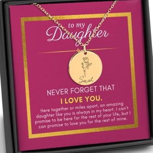 Cadeau pour une fille, d'une maman ou d'un papa interurbain, carte de message émotionnel, pendentif personnalisé, fleur de naissance, prénom, collier, bijoux pour ado, anniversaire