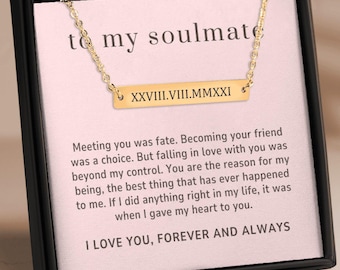 Collier barre de chiffres romains personnalisé : cadeau âme sœur, bijoux personnalisés