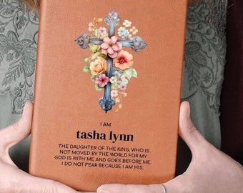 Daughter of the King Confirmation Gift For Girls, Custom Prayer Journal For Women, Floral Cross Christian Gift Leather Journal Notebook