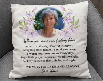 Sympathy Gift, Custom Photo Pillow, Loss of Father Loss of Mother, When You Miss Me Poem, In Loving Memory, Sympathy Pillow Funeral Gift