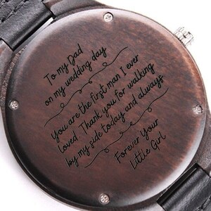 To My Dad on My Wedding Day, Father of the Bride Gift from Daughter from Bride, Handwritten Style Engraved Wooden Watch image 1