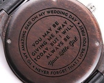 Father of the Bride Gift from Daughter, To My Dad on My Wedding Day Gift From Bride Engraved Wooden Watch I Will Always Be Your Little Girl