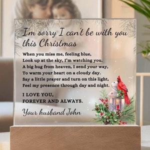 Christmas Cardinal Custom Sympathy Gift for Mom, In Loving Memory of, Grief Condolence LED Light Personalized Memorial Poem Acrylic Plaque