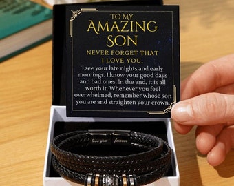 To My Amazing Son Gift, Straighten Your Crown Encouragement Men Bracelet Jewelry