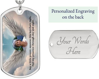 Custom Keychain Personalized Sympathy Gift In Loving Memory Loss of Father Mother Engraved Keychain Bereavement Gift For Widow Angel Wings