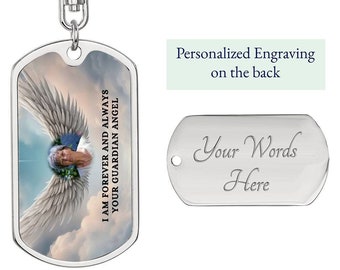 Custom Keychain Personalized Sympathy Gift In Loving Memory Loss of Father Mother Engraved Keychain Bereavement Gift For Widow Angel Wings