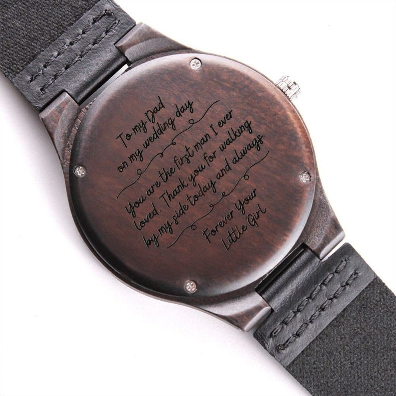 To My Dad on My Wedding Day, Father of the Bride Gift from Daughter from Bride, Handwritten Style Engraved Wooden Watch image 1