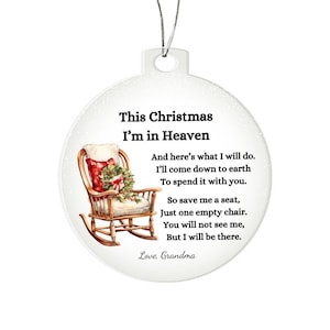 Christmas in Heaven Memorial Condolence Gift, Custom Name Acrylic Ornament, Vintage Rocking Chair, Loss of Mom, Dad, Husband, Grandparents image 9