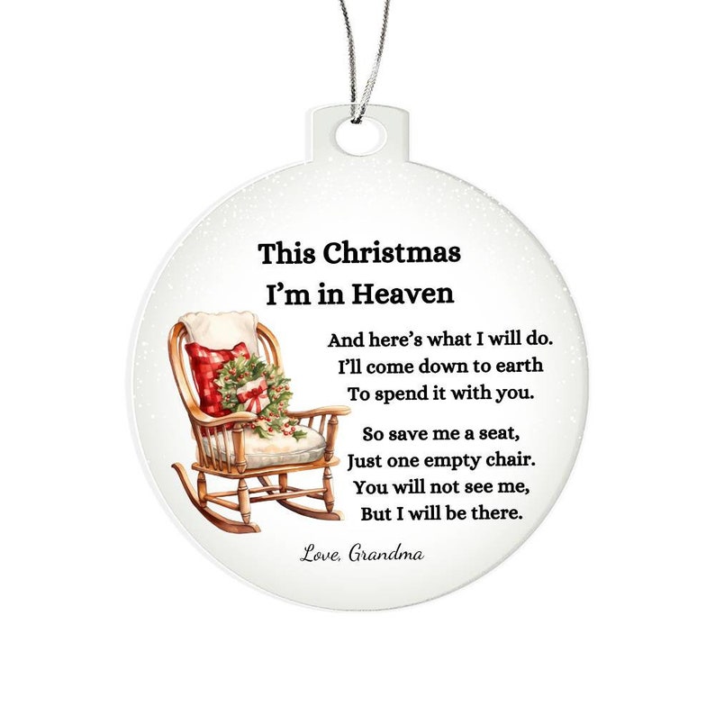 Christmas in Heaven Memorial Condolence Gift, Custom Name Acrylic Ornament, Vintage Rocking Chair, Loss of Mom, Dad, Husband, Grandparents image 9