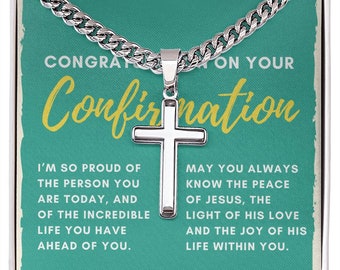 Confirmation Gift for Him, I'm Proud Stainless Steel Men Cross Necklace, For Son Grandson Christian Gifts From Godparents, Grandparents