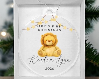 Baby Lion personlig julgransprydnad för barnets första, anpassad akrylprydnad babyminne, unisex nyfödd namnprydnad present till nybliven mamma