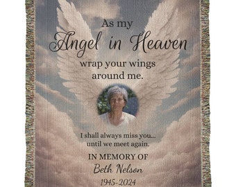 My Angel in Heaven Memorial Gift Sympathy Gift Custom Photo Blankets Memorial Keepsake Sympathy Blankets Woven Throw Funeral Gift