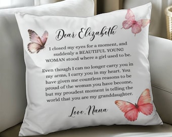 Personalized Granddaughter Pillow Gift: Butterfly Dorm Decor