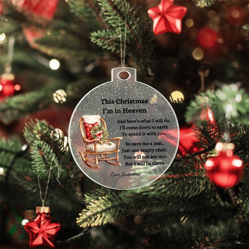 Christmas in Heaven Memorial Condolence Gift, Custom Name Acrylic Ornament, Vintage Rocking Chair, Loss of Mom, Dad, Husband, Grandparents image 8