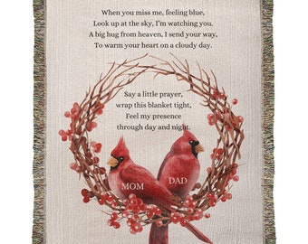 Red Cardinal Memorial Gift Sympathy Gift Custom Blankets Memorial Keepsake Sympathy Blankets Woven Throw Bereavement Funeral Gift