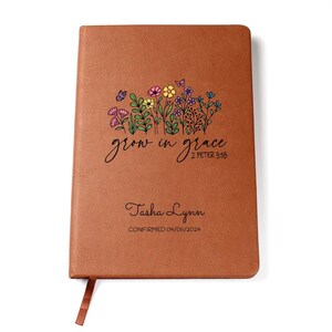 Confirmation Gift For Girls, Personalized Prayer Journal For Women, Grow in Grace Flowers Christian Gift Leather Journal Notebook For Teens image 8