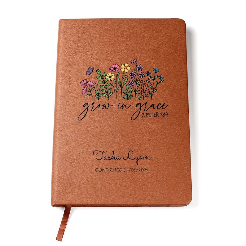 Confirmation Gift For Girls, Personalized Prayer Journal For Women, Grow in Grace Flowers Christian Gift Leather Journal Notebook For Teens image 8