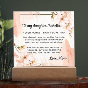 Carta personalizada para hija o nieta, regalo, mensaje inspirador cuadrado de acrílico, luz LED nocturna opcional, regalo de graduación