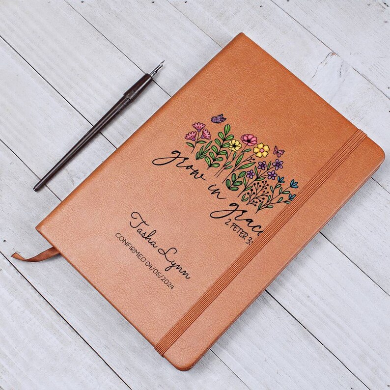 Confirmation Gift For Girls, Personalized Prayer Journal For Women, Grow in Grace Flowers Christian Gift Leather Journal Notebook For Teens image 7
