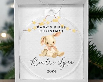 Baby Girl Rabbit Personalized Baby's First Christmas Ornament, Custom Acrylic Ornament Baby Keepsake, Newborn Name Ornament Gift for New Mom