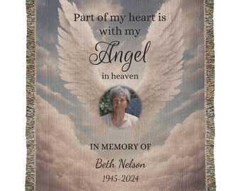 Memorial Gift Sympathy Gift For Loss of Mother Custom Blankets Memorial Keepsake Poem Sympathy Blankets Angel in Heaven Woven Throw