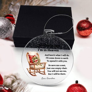 Christmas in Heaven Memorial Condolence Gift, Custom Name Acrylic Ornament, Vintage Rocking Chair, Loss of Mom, Dad, Husband, Grandparents image 2