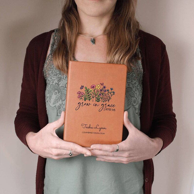 Confirmation Gift For Girls, Personalized Prayer Journal For Women, Grow in Grace Flowers Christian Gift Leather Journal Notebook For Teens image 5