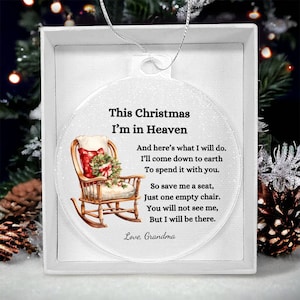 Christmas in Heaven Memorial Condolence Gift, Custom Name Acrylic Ornament, Vintage Rocking Chair, Loss of Mom, Dad, Husband, Grandparents image 6