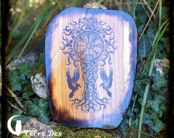 Vegvisir and Yggdrasil woodcut teak celtic magic pantheon nordic gift idea Odin Thor icelandic magic wicca hoodoo vikings