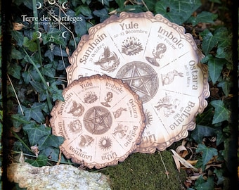 Wheel of the year pagan calendar 30 or 20 cm, engraving linden wood wicca hoodoo witchcraft pagan celebration sabbat witchy decoration