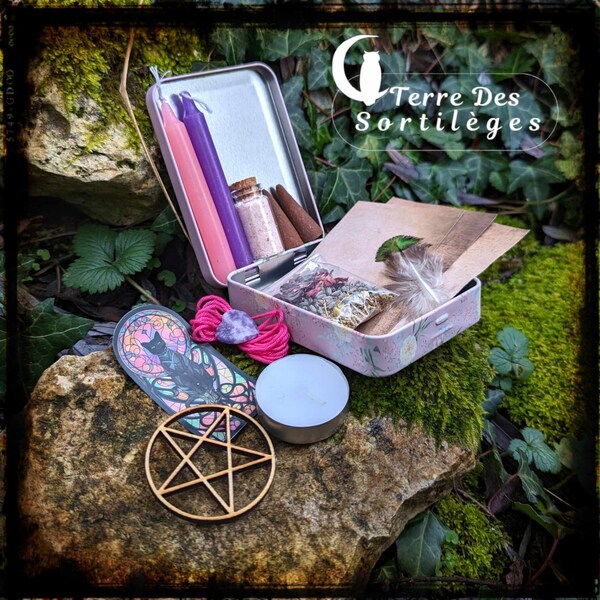 Kit "Autel de poche" bougies pentacle pierre idée cadeau méditation magie naturelle harmonie coffret rituel wicca ésotérique hoodoo sabbat