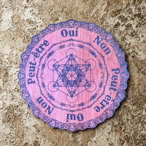 Ja/Nee pendelbord, eventueel gegraveerd hout, 15 cm diameter, voor waarzeggerij, wichelarij en intuïtieve begeleiding.