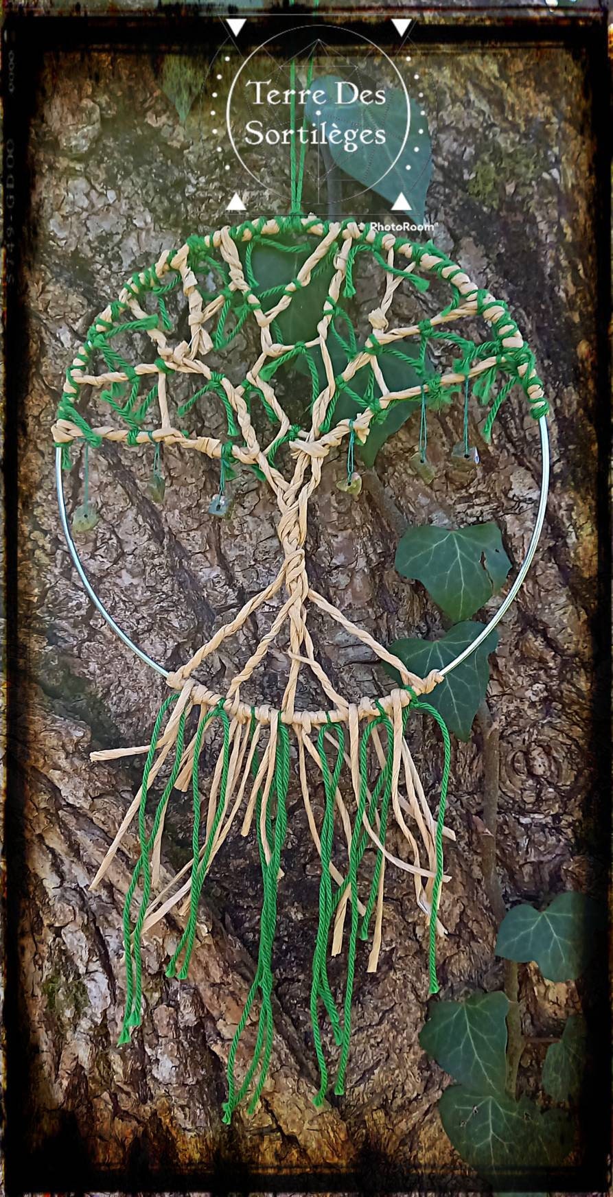 Arbre de Vie - Méditation Bien Être Unakite Corde Lin Cercle Wicca Hoodoo Magie Reiki