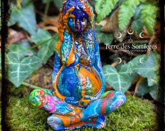 Multicolored Mystical Mother Earth Gaia Statue, Unique Hand Painted Altar Nature Connection Ritual Fertility Balance Wicca