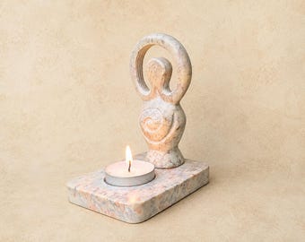 Porte-bougie Gaïa en stéatite Déesse Terre Mère Bougeoir en pierre pour autel Décoration sorcière idee cadeau 3 chauffe-plats inclus