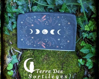 Trousse Pochette décors Triple lune magique rangement pierre oracles maquillage idée cadeau magie wicca hoodoo voyage organiseur