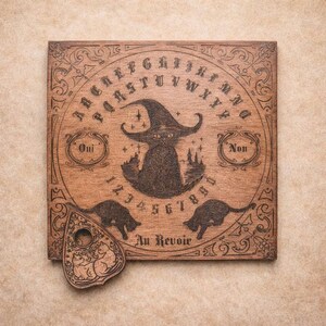Ouija Board, Mystic Cat, engraved wood with a drop, divination, esotericism, spiritualism, communication with the deceased, altar decoration, development