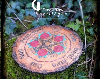 Pendulum Tray &quot;Pentagram and Roses&quot; Dowsing Divination Esoteric Protection Engraved Wood Wiccan Crafts and Natural Magic