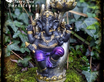 Ganesh tea light holder in one hand meditation India wisdom luck strength and vitality golden figurine gift idea decoration altar magic wicca